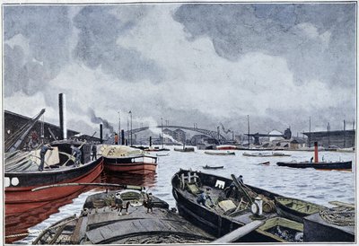 Vue de Paris, la Seine et le bassin de la Villette, aquarelle de Brun. 1889 - French School
