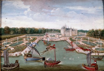 Vue du château de Chantilly et des parterres pris du Vertugadin - French School