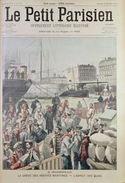 Vue des docks de Marseille pendant la grève maritime, couverture de Le Petit Parisien, 21 décembre 1902 - French School
