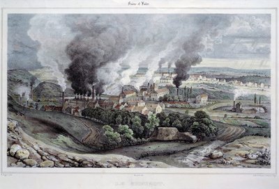 Vue de la fonderie et cristallerie du Creusot vers 1820-1830 - French School
