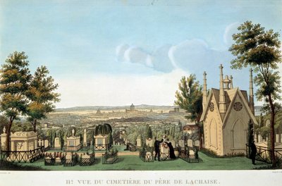 Vue du cimetière du Père Lachaise à Paris. Lithographie anonyme du 19ème siècle. Collection privée - French School