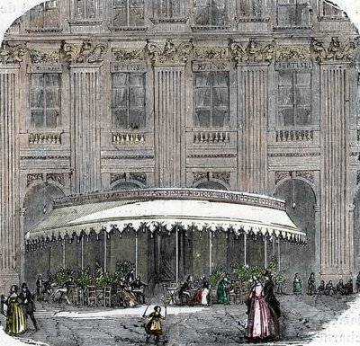 Vue du café de la Rotonde au Palais-Royal à Paris vers 1860 (gravure en couleur) - French School