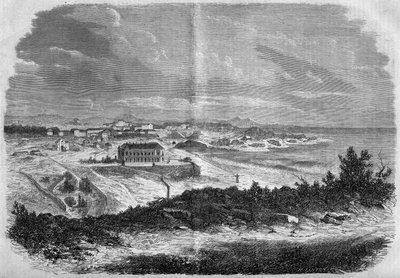 Vue de la ville de Biarritz, Pyrénées-Atlantiques (64) en 1858. Gravure dans « Le Monde Illustré » n°75 du 18 septembre 1858. - French School