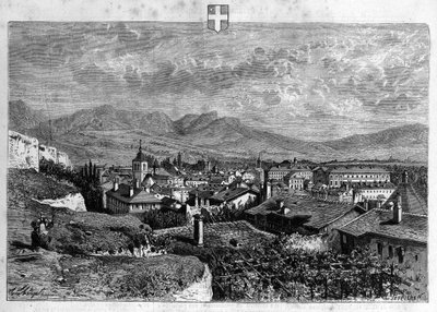 Vue de la ville de Chambéry en Savoie. Gravure de 1880 dans « La république illustrée » collection privée - French School