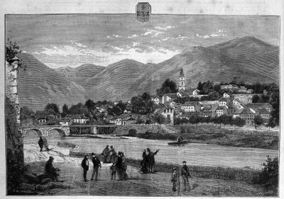 Vue de la ville de Digne dans les Basses-Alpes. Gravure de 1880 dans "La république illustrée". Collection privée - French School