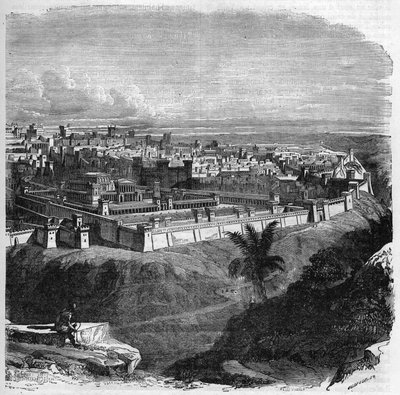 Vue de la ville de Jérusalem avant la destruction du temple. Gravure dans « Histoire des Papes-Rois-Reines et Empereurs à travers les siècles » par Maurice Lachatre - French School