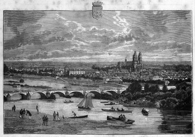 Vue de la ville de Tours en Indre-et-Loire. Gravure de 1880 dans « La république illustrée » collection privée. - French School