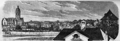 Vue du quartier de la ville de Kastrich, à Mayence (Allemagne), avant l
