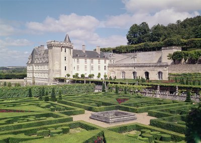 Vue du donjon et des jardins - French School