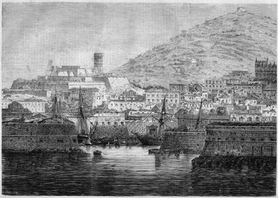 Vue du port et de la ville de Gaète (Gaeta), Italie - French School