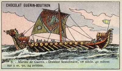 Drakkar viking, VIe siècle (chromolithographie) - French School
