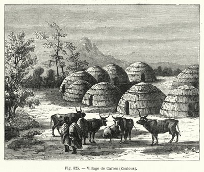 Village de Cafres, Zoulous (gravure) - French School