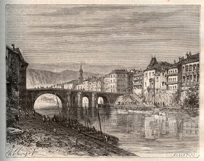 Villeneuve-sur-Lot - département de Lot-et-Garonne - gravure dans « La France illustrée : géographie, histoire, administration statistique » par V.A. Malt-Brown. 1884 - French School
