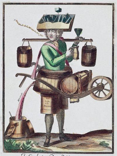 Fabricant de vinaigre, gravure en couleur, France - French School