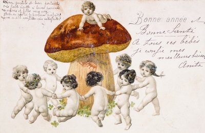 Carte postale vintage française montrant des enfants (bébés) dansant autour d