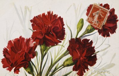 Carte postale française vintage avec décorations florales - French School