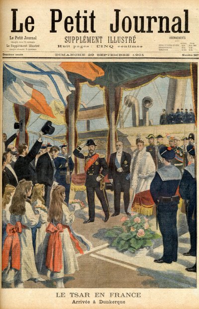 Visite du tsar Nicolas II de Russie en France Première page du journal «Le Petit Journal» du 29 septembre 1901 (gravure) - French School