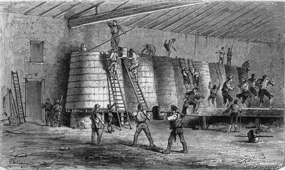 Viticulture dans le Médoc : foulage et mise en cuve. Gravure dans « Le Monde Illustré » n°561 du 11 janvier 1868. - French School