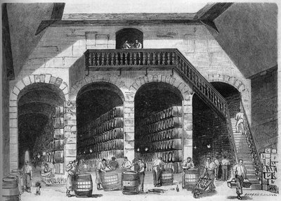Viticulture : vue intérieure des chais et caves de M. Cruse et fils frères, Bordeaux, Gironde (33) - French School