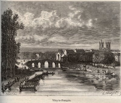 Vitry-le-François - département de la Marne - gravure dans "La France illustrée" par V.A. Malt-Brown. 1884 - French School