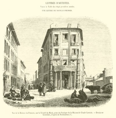 Vue de la Maison du Poussin, sur la Trinité du Mont, prise du Portique de la Maison de Claude Lorrain - French School