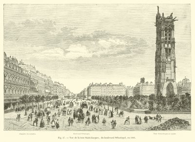 Vue de la tour Saint-Jacques, du boulevard Sébastopol, en 1866 - French School