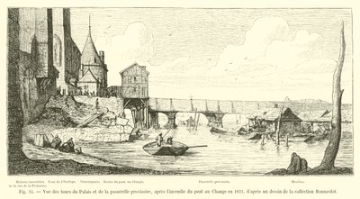 Vue des tours du Palais et de la passerelle provisoire, après l