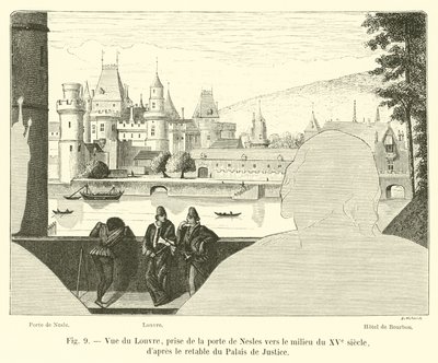Vue du Louvre, prise de la porte de Nesles vers le milieu du XVe siècle, d
