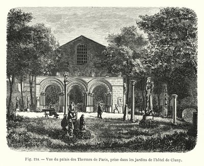 Vue du palais des Thermes de Paris, prise dans les jardins de l