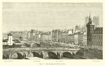 Vue du quai aux Fleurs en 1855 - French School