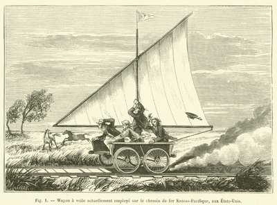 Wagon à voile actuellement employé sur le chemin de fer Kansas-Pacifique, aux États-Unis - French School