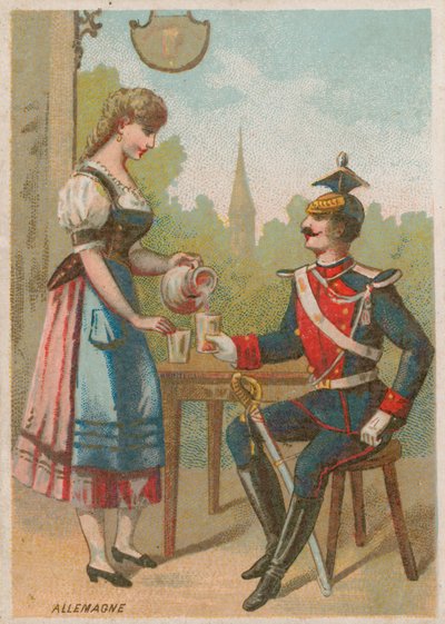 Serveuse versant une boisson pour un soldat, Allemagne - French School