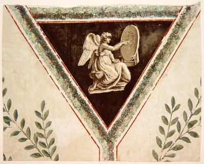 Détail de papier peint représentant un panneau avec un ange - French School