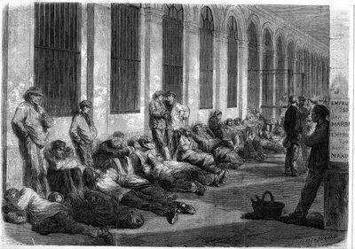 Guerre de 1870 : Parisiens faisant la queue devant le ministère des Finances pour souscrire à l