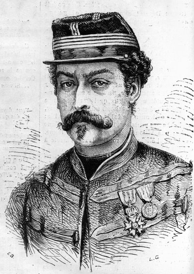 Guerre de 1870 : portrait de Léon Franchetti (1834-1870), soldat français, commandant des Éclaireurs de la Seine. Gravure dans « Le Monde Illustré » n°714 du 17 décembre 1870 - French School