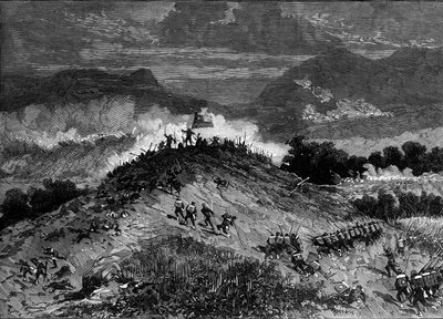 Guerre du Pacifique (1879-1884) entre le Pérou et la Bolivie et le Chili - Bataille de Los Angeles - 22 mars - French School