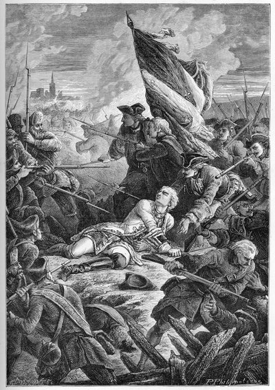 Guerre de la Succession de Pologne (1733-1738) - La mort de Louis Robert Hippolyte de Bréhan, Comte de Plélo (1699-1734) devant Dantzig, le 27 mai - French School