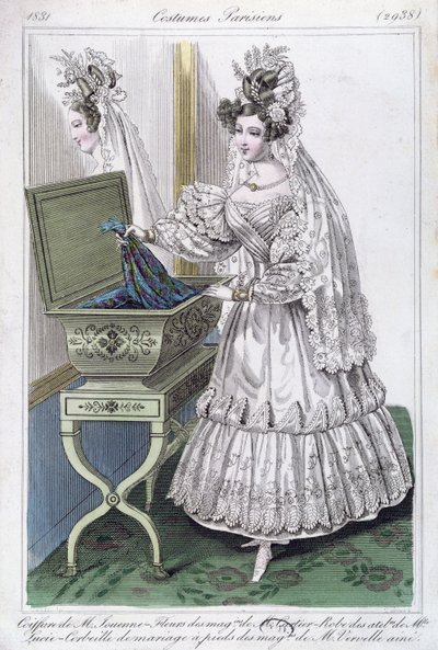 Robe de mariée, planche de mode des Costumes Parisiens, 1831 - French School