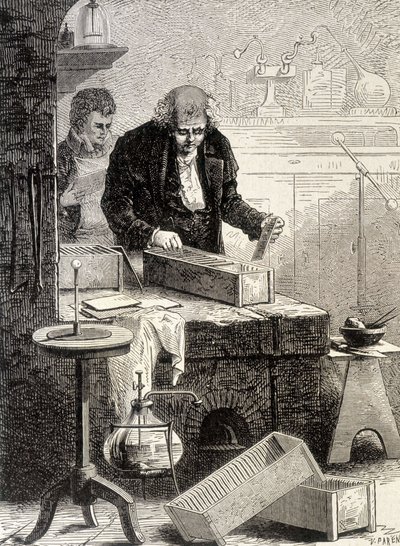 William Cruickshank a construit la pile à auge - dans "Album de la Science; savants illustres; Grandes découvertes" 1896. - French School
