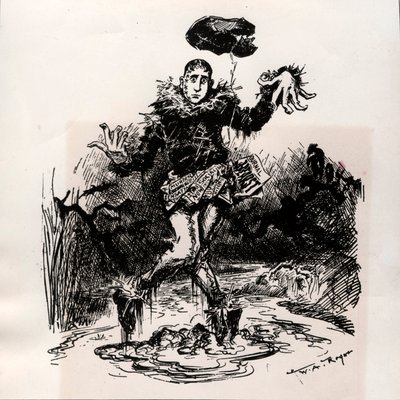 William Hearst, journaliste de presse à sensation, représenté comme un épouvantail dans la boue - Caricature de Harper