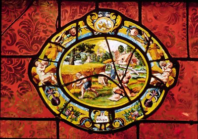 Vitrail représentant août, de Montigny - French School