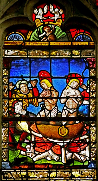 Vitrail représentant Saint Crépin et Saint Crépinien : le martyre - French School
