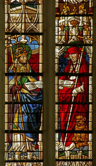 Vitrail représentant Saint Grégoire et Saint Jérôme - French School