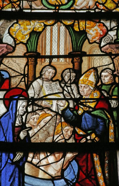 Vitrail représentant Sainte Marie Madeleine : le comte de Provence et sa femme se faisant baptiser - French School