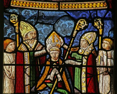 Vitrail représentant Saint Nicolas devenant évêque de Myre - French School