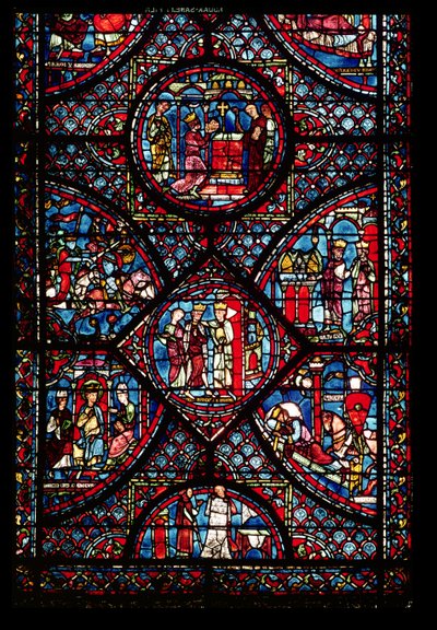 Vitrail représentant des scènes de la Vie de Charlemagne (747-814) du déambulatoire - French School