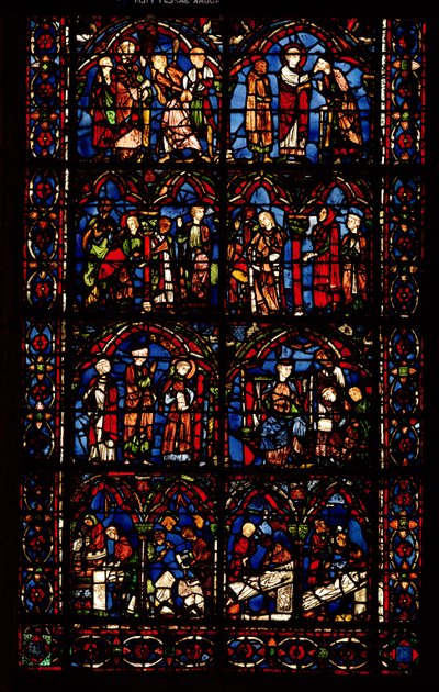 Vitrail représentant des scènes de la vie de Saint Chéron - French School