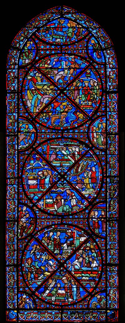 Vitrail représentant des scènes de la vie de Saint Étienne - French School