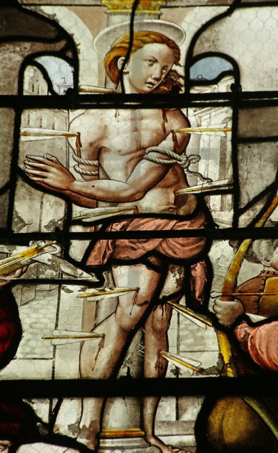 Vitrail représentant la mort de Saint Sébastien - French School