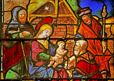 Vitrail représentant la Nativité et l